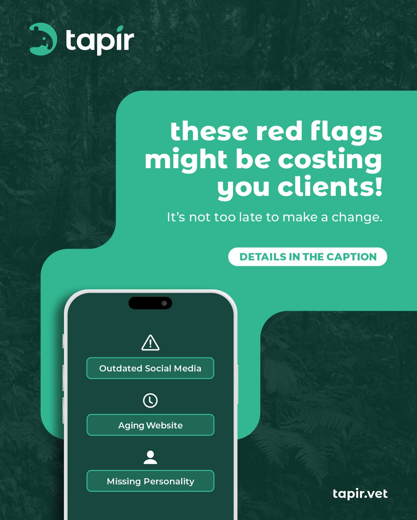 🚩 Red Flags in Marketing: 🚩Your last post: It’s giving ‘our lobby is closed, please call when you arrive’ vibes from 2020.Your website still says, “Welcome to our new site!” (from 2019).You’re not posting pics of your team and pets every week.Pro Tip: Consistency and cuteness are undefeated. Let Tapir fix those red flags.Send us a DM—it’s like texting your crush but with zero pressure. 😏📲#MarketingRedFlags #PetPracticeMarketing #TapirMarketing #veterinary #vetmed #vetlife #vettech #marketing